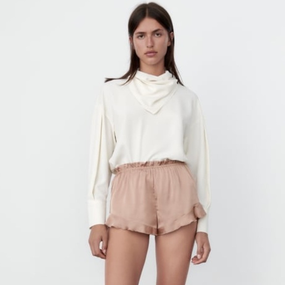 Zara Scarf Collar Long Sleeve Top Size Medium NEW - Picture 1 of 10